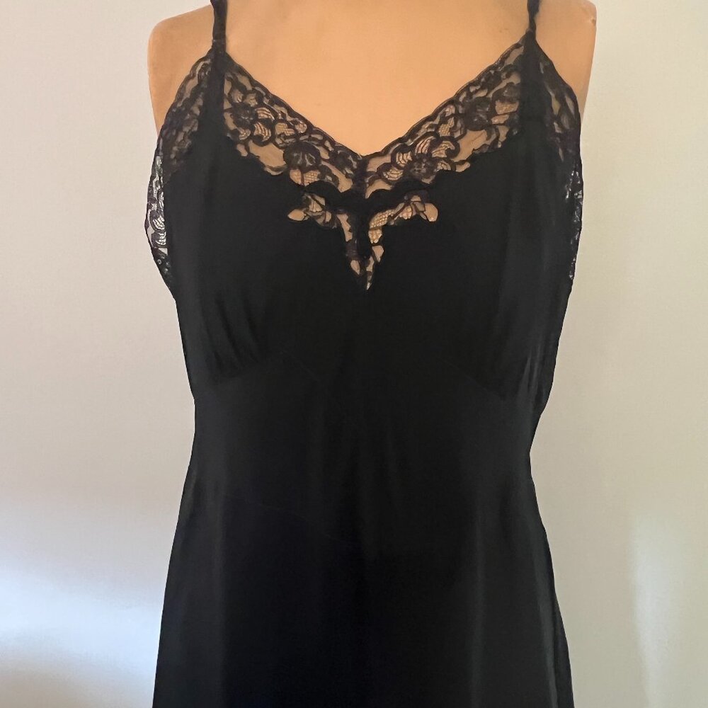 Vintage Lingerie - Slinky and Sexy Black Slip Dress or Nightgown in Black 1950s